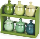 Tivoli Set de 6 pots à épices en céramique avec support en bois, Baita Greeny, Vert, Klein, 5911729