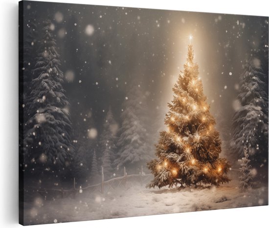 Artaza Canvas Schilderij Kerstboom in het Bos - Kerstmis - 60x40 - Foto Op Canvas - Canvas Print