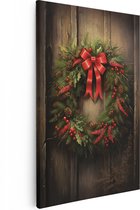 Artaza Canvas Schilderij Kerstkrans op een Houten Muur - 40x60 - Foto Op Canvas - Canvas Print