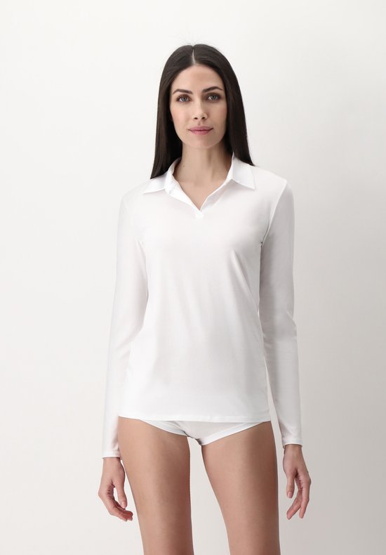 Oroblu Dames Perfect Line Cotton Polo Shirt Long Sleeve White XL