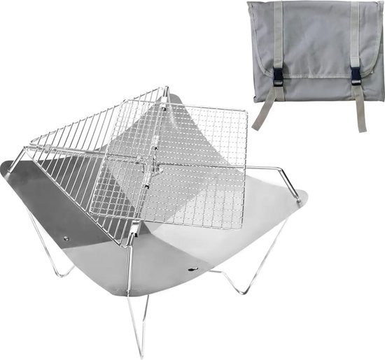 Sunjas Roestvrijstalen houtskoolgrill, klapgrill, outdoor barbecue, draagbare campinggrill, drie maten (55 x 26 x 32 cm