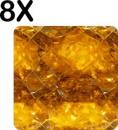 BWK Stevige Placemat - Geel - Oranje Edelstenen - Set van 8 Placemats - 50x50 cm - 1 mm dik Polystyreen - Afneembaar