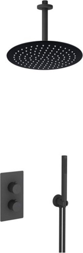 FortiFura Calvi Inbouw Regendoucheset - thermostatisch - plafondarm - 25cm hoofddouche - staaf handdouche - zwart mat