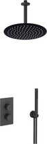 FortiFura Calvi Inbouw Regendoucheset - thermostatisch - plafondarm - 25cm hoofddouche - staaf handdouche - zwart mat