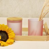 7+7 OZ glazen potten 2 stuks dikke glazen kaarspotten met bamboe deksel badkamercontainer ijdelheid wattenstaafje opslag (mat roze)
