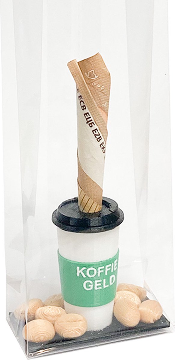 Kadogeld.nl - Kleinigheidje - Koffiegeld -Koffiebeker met bonen - Orgineel - Geld - Cadeau - Geven