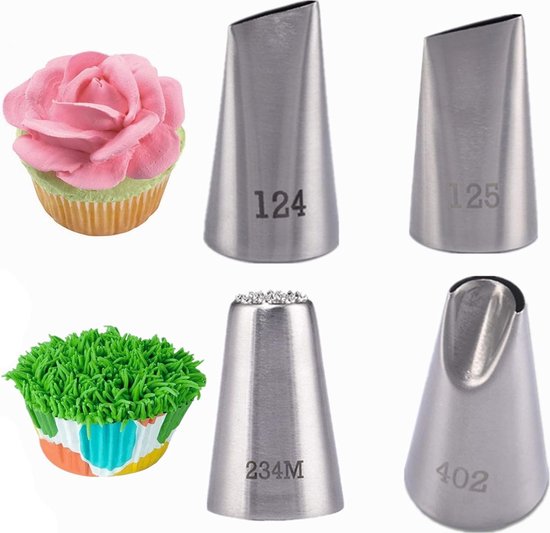 Piping Nozzle Set, 4 Stuk RVS Bloem Gras Icing Piping Tips Cake ...