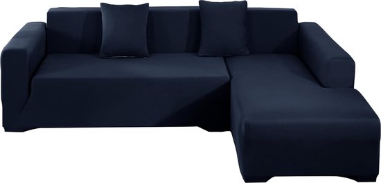 Sofa Cover de Sofa Cover en forme de L, housse de canapé d'angle extensible (3 places + 3 places, bleu marine), jeté de canapé d'angle lavable avec 2 housses de coussin + mousse antidérapante