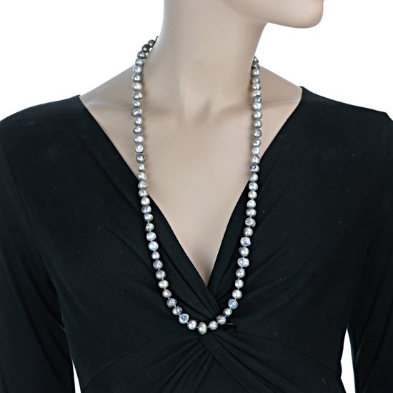 Behave long de perles d'eau douce nouées à la main pour femme – longueur 76 cm + chaîne d'extension de 6 cm