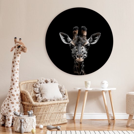 WallCircle - Cercle mural 150x150 cm - Girafe - Tableaux ronds salon noir - Plaque murale rond animal - Cercle de décoration murale animal noir - Décoration chambre intérieure - Décoration murale cercle mural - Accessoires de maison tête d'animal