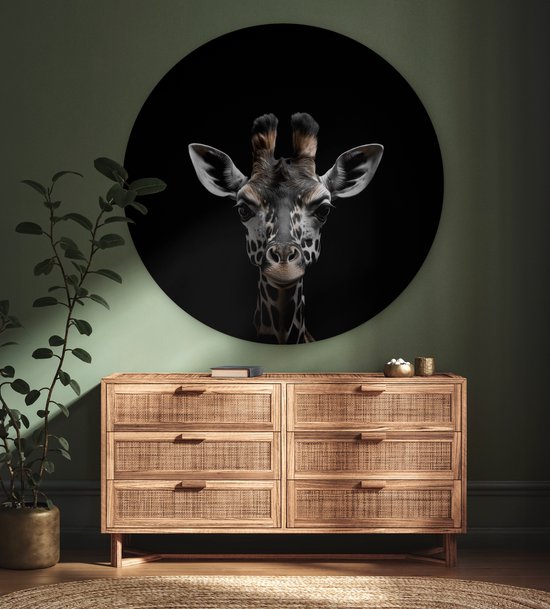 WallCircle - Cercle mural 150x150 cm - Girafe - Tableaux ronds salon noir - Plaque murale rond animal - Cercle de décoration murale animal noir - Décoration chambre intérieure - Décoration murale cercle mural - Accessoires de maison tête d'animal