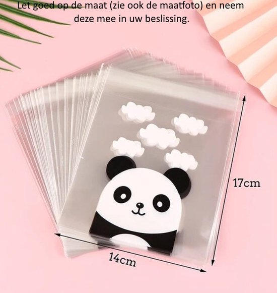 50x Sacs à main transparents Design Panda 14 x 14 cm avec bande adhésive - Sacs cadeaux en plastique cellophane - Sacs à bonbons - Sacs à biscuits - Biscuits - Sacs à biscuits