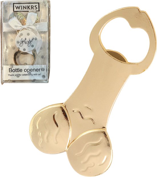 Piemel Flesopener - Grappige Opener Gouden Pik in geschenkverpakking