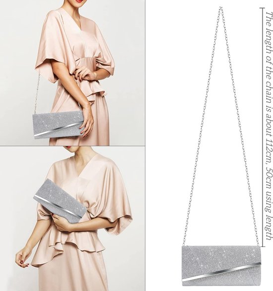Pochette De Soirée Pailletée Scintillante Pour Femme - Sangle Chaîne Amovible - Parfaite Pour Mariage, Bal, Cocktail - 12