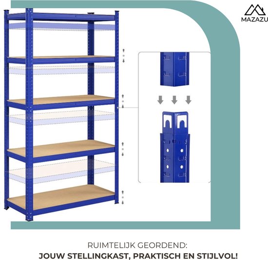 MIRA Home Opbergrek - Stellingkast - Blauw - Staal - 90x40x180