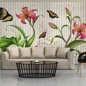 Fotobehangkoning - Behang - Vliesbehang - Fotobehang Bloemen en Vlinders - Vintage - Meadow - Weide - 250 x 175 cm