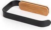 Leif Design Toiletrolhouder - Geen boren (zelfklevend) | Gemaakt van roestvrij staal en echt hout bamboe | Toiletrolhouder voor badkamer | Mat zwart
