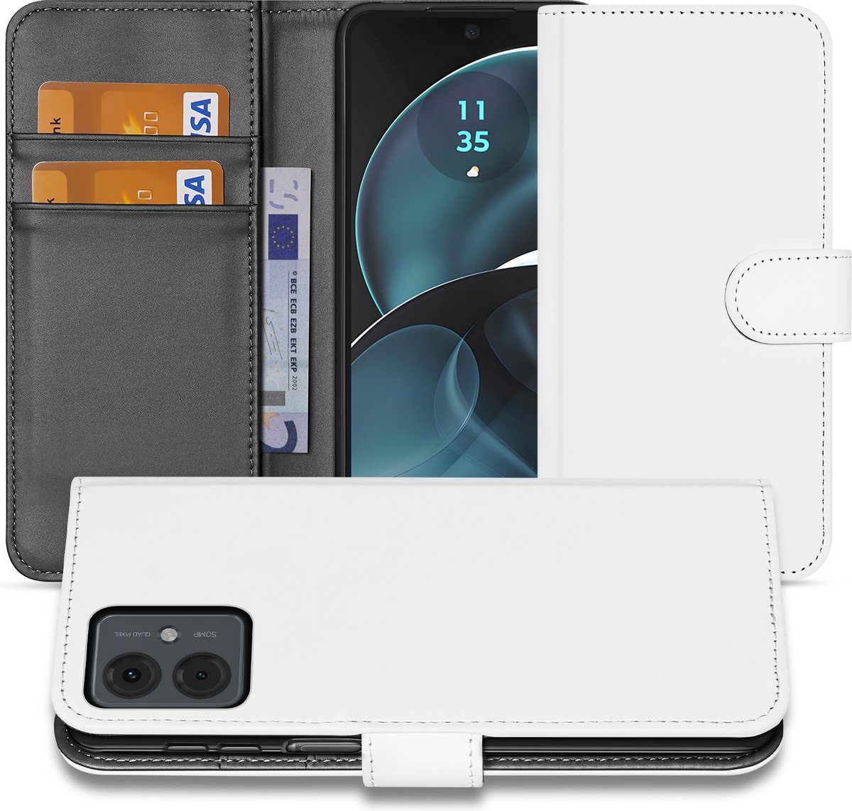 Book Case Telefoonhoesje voor de Motorola Moto G14 Wit met Pasjeshouder
