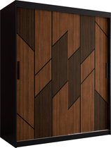 Zweefdeurkast Kledingkast met 2 schuifdeuren Garderobekast slaapkamerkast Kledingstang met planken (LxHxP): 150x200x60 cm - Seiran I (Zwart, 150) met lades
