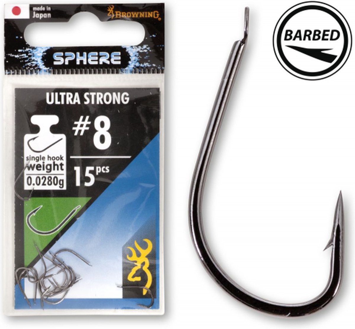 Browning Sphere Ultra Strong Spade - Barbed (15pcs) - Maat : Haak 8