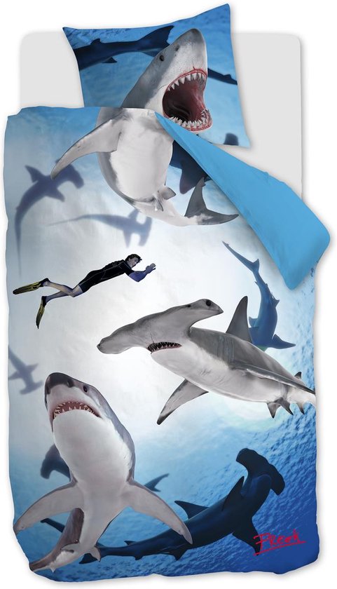 FREEK VONK Happige Haaien dekbedovertrek - Eenpersoons - 140x200 - Blauw