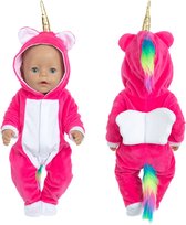 Unicorn Onesie - Fel Roze - Poppenkleertjes voor Pop 43 cm - Geschikt voor o.a. Baby Born