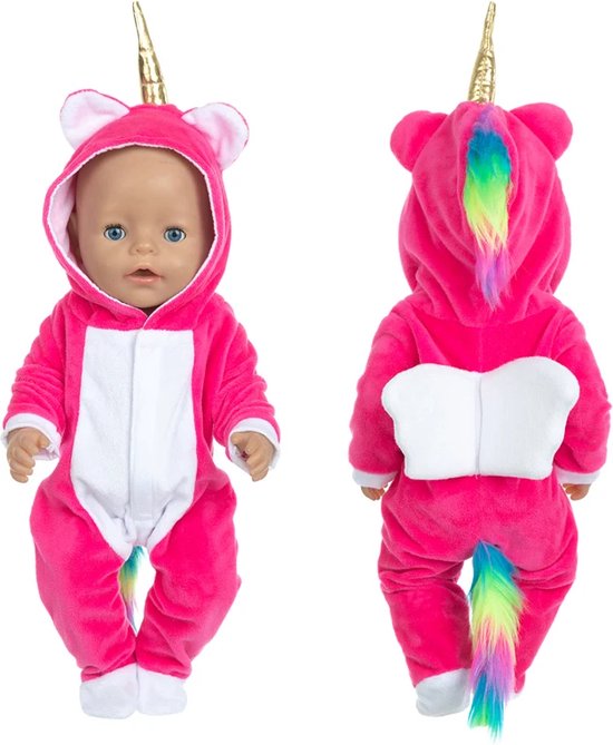 Foto: Unicorn onesie fel roze poppenkleertjes voor pop 43 cm geschikt voor o a baby born