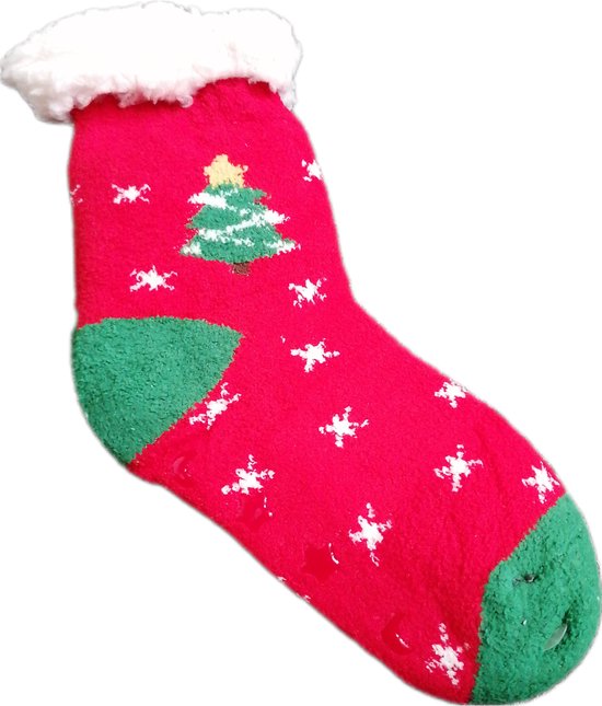 Kerstsokken - Wintersokken - Huissokken - Kinderen - Warme wintersokken - Anti-slip - Kleur Rood/Wit/Groen/ - Kerstboom - Maat 28 t/m 31 - Kerst - Cadeau