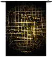 Velours Wandkleed Hollywood Plattegrond Zwart Geel Rechthoek Verticaal XXXL (260 X 210 CM) - Wandkleden - Met roedes