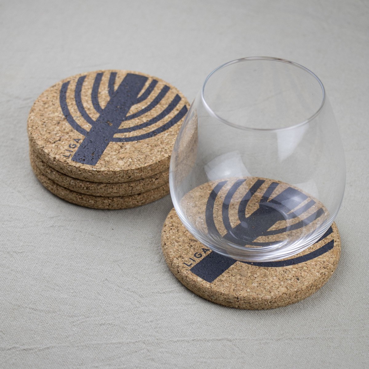 LIGA - Onderzetter Winter Boom Set van 4 Stuks - Kurk - Beige