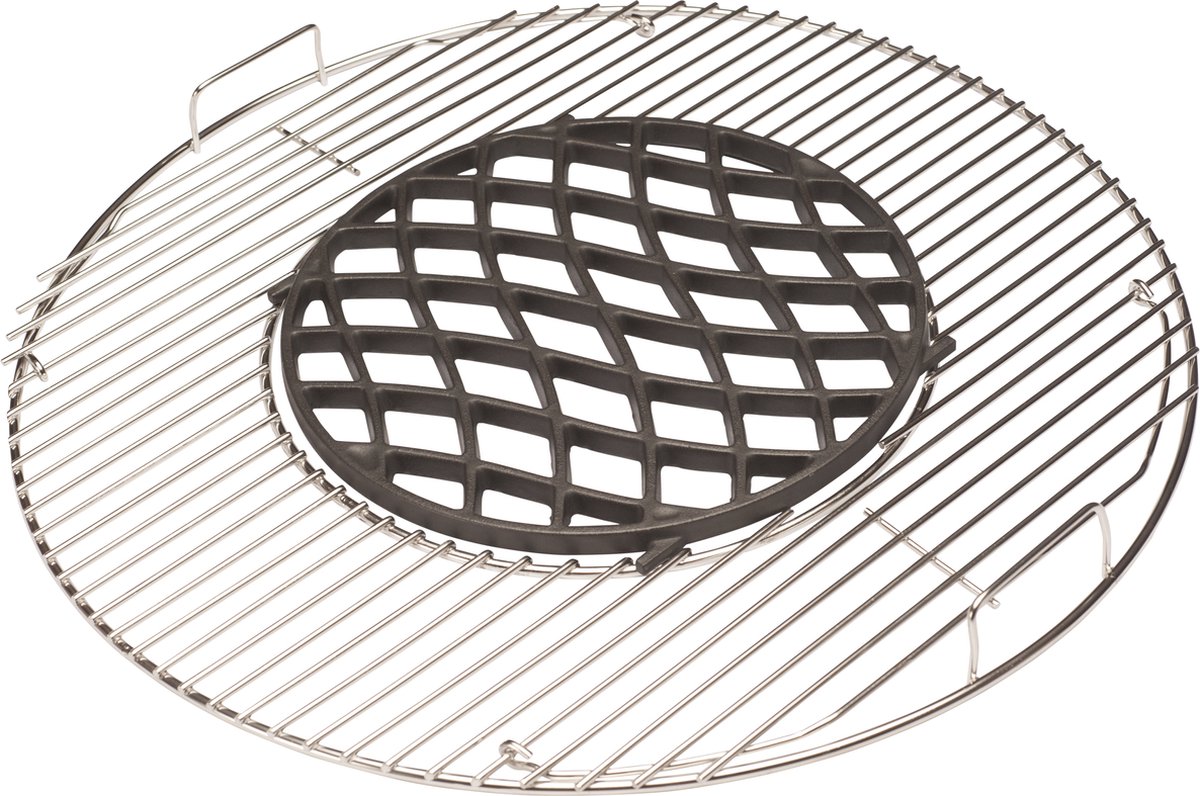 BBQ Systeem Set - RVS Grillrooster & Gietijzeren Sear Grate voor 57 CM Kogel BBQ's - compatibel met Weber, Napoleon, Landmann, Cadac, Char Broil en vele andere