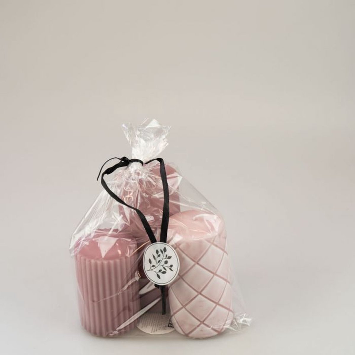 Branded By - Cadeau giftset set/3 stompkaarsen - Oud Roze met patroon - 9 / 11 / 14cm
