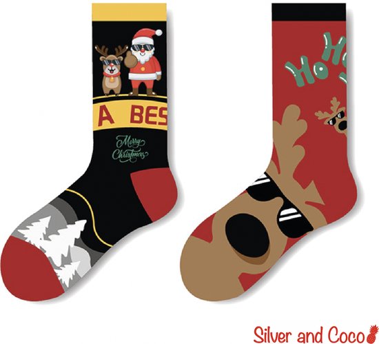 Foto: Silverandcoco rebelse kerstsokken gekke foute vrolijke happy kerst sokken kerstman rendier leuke grappige dikke warme huissokken kerstmis dames heren kerstcadeau kleding thermosokken katoen wintersokken mannen en vrouwen socks cadeautje