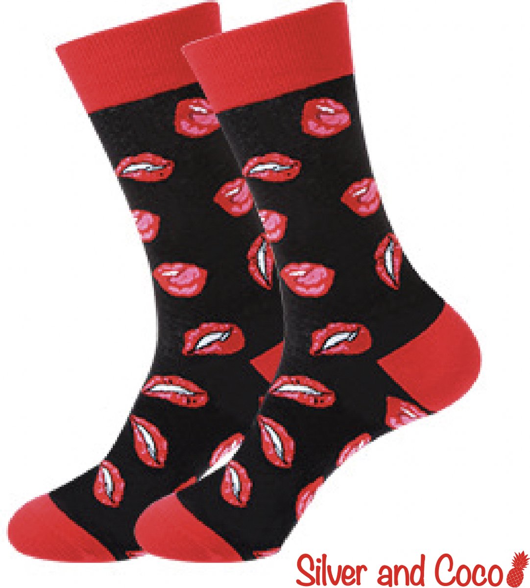 SilverAndCoco - Gekke Foute Vrolijke Sokken / Leuke Grappige Dikke Warme Huissokken Dames & Heren Kerstcadeau pakket / Thermosokken Katoen / Wintersokken Valentijn Socks Mannen Vrouwen Sinterklaas Schoen Kerst Cadeautje - Lippen