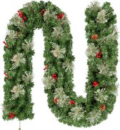 Uten Luxe Uitvoering Kerstguirlande - Met 10 Dennenappels En 10 Rode Besjes - Kerstslinger - 200takken - L220 cm - Groen/Rood