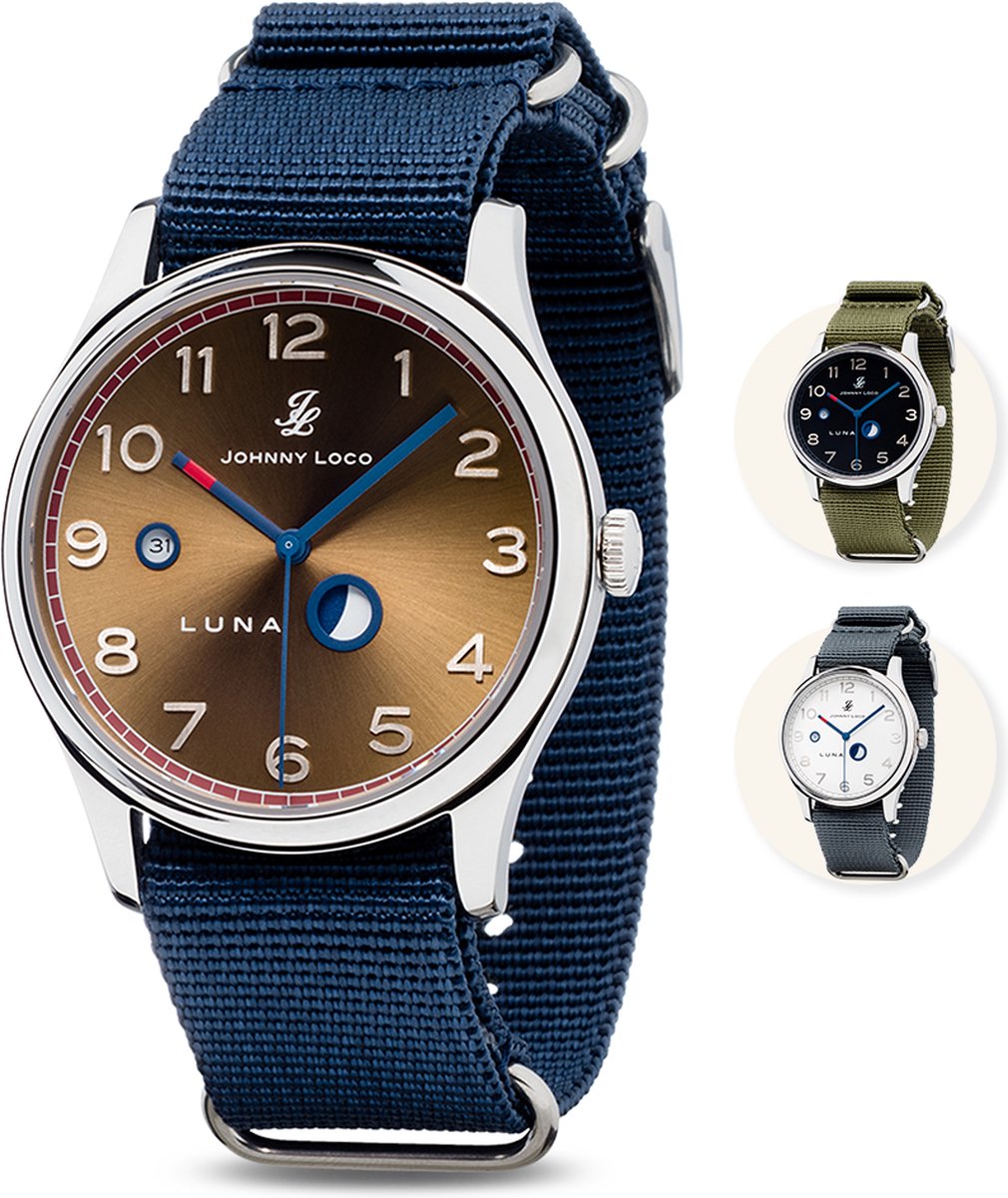 Johnny Loco Luna II - Horloge Heren - Roestvrij Stalen Kast - Saffierkristal - 41,3mm - Waterdicht tot op 100M - Gold