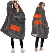 Verwarmde Oversized Hoodie – Fleece hoodie unisex - Grijs – 3 Verwarmingspanelen – USB - Incl. 10000mAh Power Bank