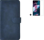 Motorola Moto G14 Hoesje - Bookcase - Moto G14 Hoesje - Pu Leder Wallet Book Case Blauw Cover + Screenprotector