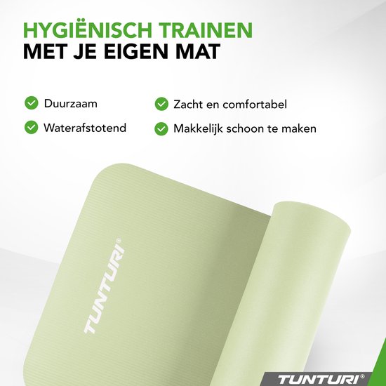 Lichtgroene Tunturi mat, zacht en comfortabel. "De perfecte fitnessmat voor thuis en in de sportschool"