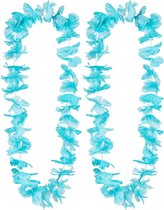 Toppers in concert - Boland Hawaii krans/slinger - 2x - Tropische kleuren turquoise blauw - Bloemen hals slingers