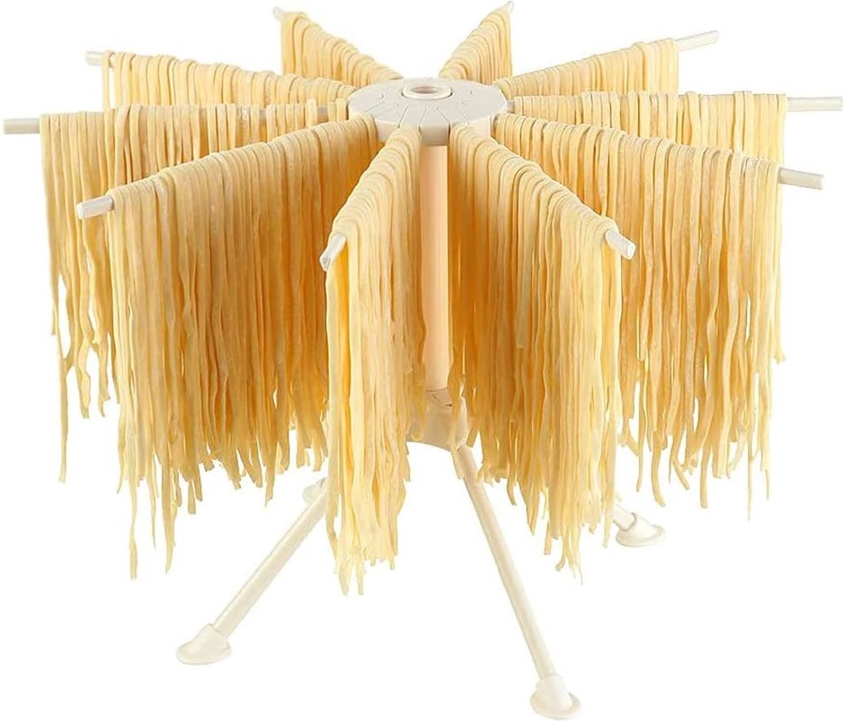 Pastadroger, pastadroger, pastadroger met 10 uittrekbare sporten voor maximaal 2 kg pasta-kopjes, handdoeken, geïntegreerde transportstaaf, opvouwbare spaghettidroger, pastadroger