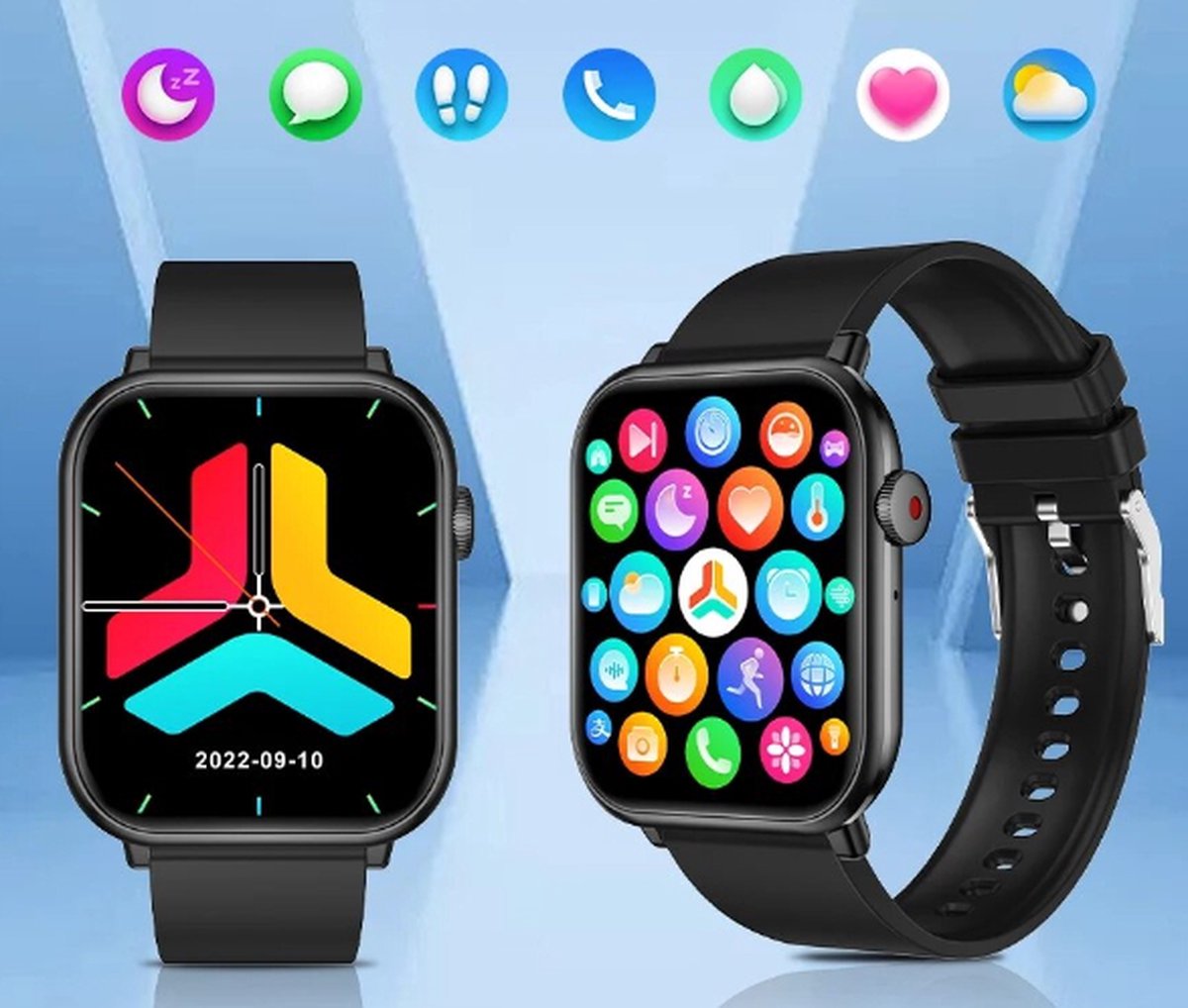 Afbeelding 2 van Smartwatch Sporthorloge 45mm Zwart met Bluetooth en App