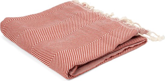 Return to Sender | Brick Red - Zachte handgewoven plaid 95 x 190 cm - Duurzaam én hoogwaardig handdoek- Luxe én bewust - hamamdoek - picknick