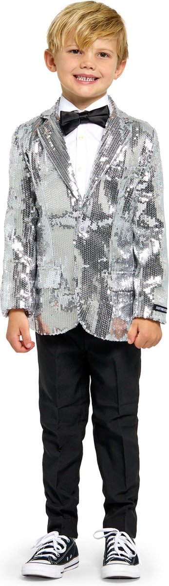 Suitmeister Sequins Silver - Zilveren Blazer - Glimmend Jasje - Outfit Voor Carnaval - Zilver - Maat: M - EU 122/128 - 134/140 - 8-10 jaar