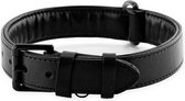 Luxe Leren Halsband voor de Hond - Zwart met zwarte stiksels - L - (46 - 53 cm) x 3,5 cm – Hondenhalsband