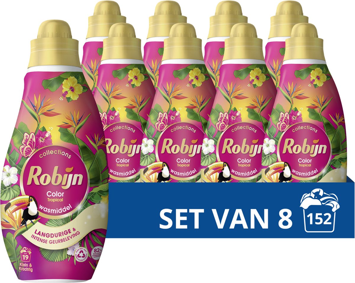 Goedkoopste Robijn Klein & Krachtig Collections Vloeibaar Wasmiddel - Color Tropical - met 82 biologisch afbreekbare ingrediënten - 8 x 19 wasbeurten