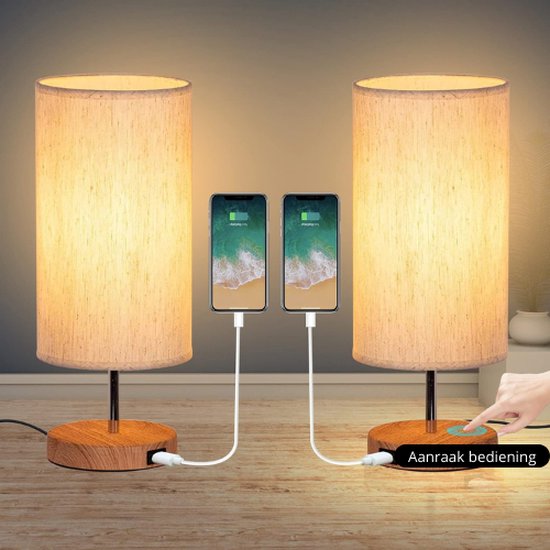 Lampe de chevet lot de 2 - Lampes de table de chevet - Lampes de table - 3 couleurs - Lampe de table de chevet dimmable - Lampes LED - Touch Control