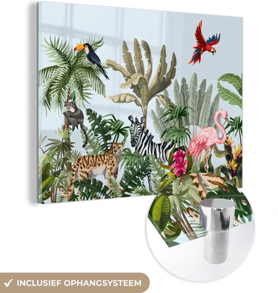 MuchoWow® Peinture sur Verre - Jungle - Flamingo Rose - Garçons - Garçons - Filles - Kids - 160x120 cm - Peintures sur Verre Acrylique - Photo sur Glas