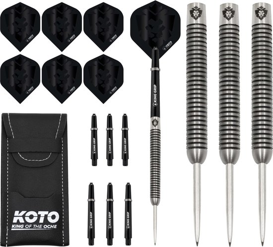 KOTO - Kingmax 90% Darts 25g, Dart Arrows, Silver, Darts Set Incl. 3 Barrels, KOTO Flights Shafts & Dartwallet, Sturdy Ring Grip