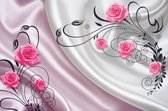 Fotobehang - Bloemen - Roze Rozen - Abstract - Roze en Wit - Vliesbehang - Inclusief Behanglijm - 450x300cm (lxb)